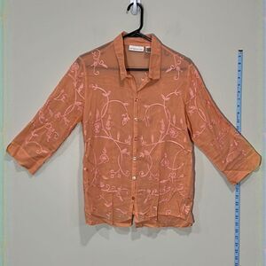 Pursuits Ltd. Peach Color Button Down Top. Size Medium.